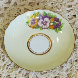 Vintage Bone China Saucer Purple Pansies Rosina England Cottagecore Mid-century